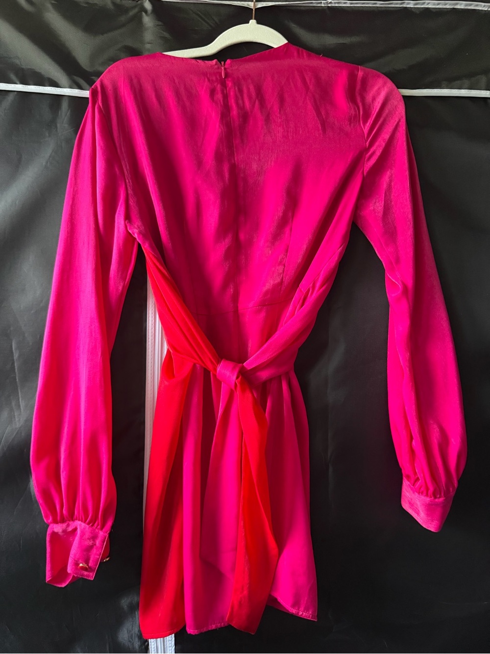 House of Harlow 1960 Hot Pink Long Sleeve Tie-Waist Mini Dress size sm